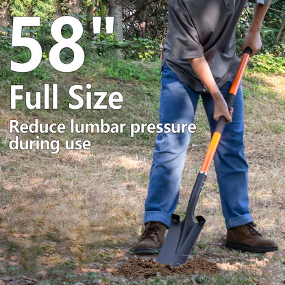 VNIMTI Heavy Duty Shovel with Fiberglass Handle for Digging and Gardening, Metal, 58 Inches