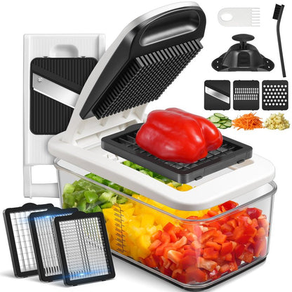 Sopito Vegetable Chopper Mandoline Slicer - Multifunctional Veggie Food Chopper With 6 Blades & Container, Heavy-Duty Vegetable Slicer and Cutter for Onion, Salad, and Food Preparation