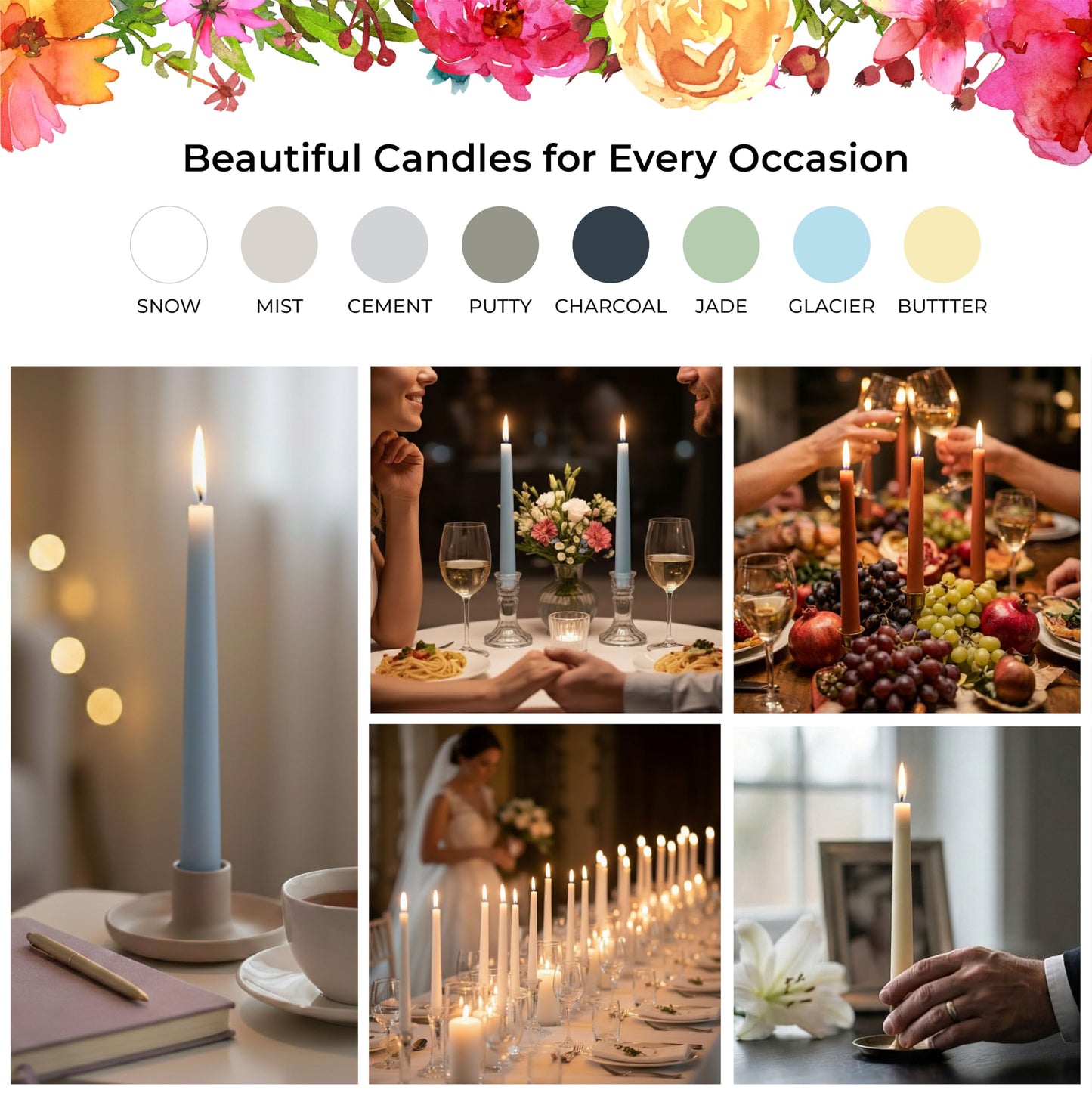 Butter Yellow Taper Candles 10 Inch, 12 Pack - Unscented Dripless Dinner Candles, 7 Hour Burn Time, Premium Solid Wax Candlesticks for Weddings, Parties, Events & Home Decor. Dripless Candlesticks