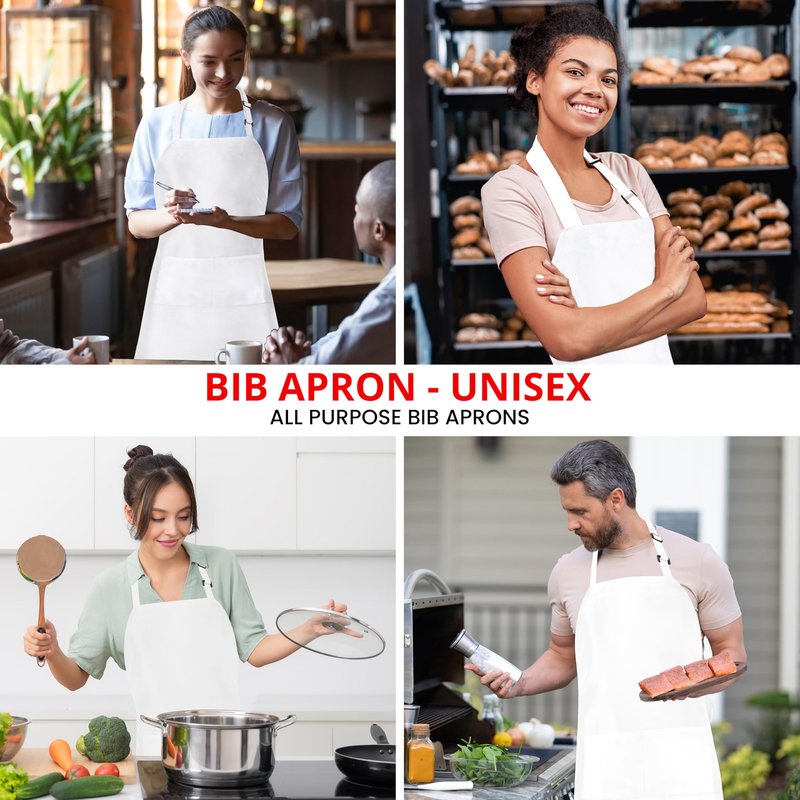 Utopia Kitchen 10 Pack Bib Apron, Unisex Adjustable Aprons with 2 Pockets, Waterdrop Resistant Cooking Kitchen Chef Apron for Men Women