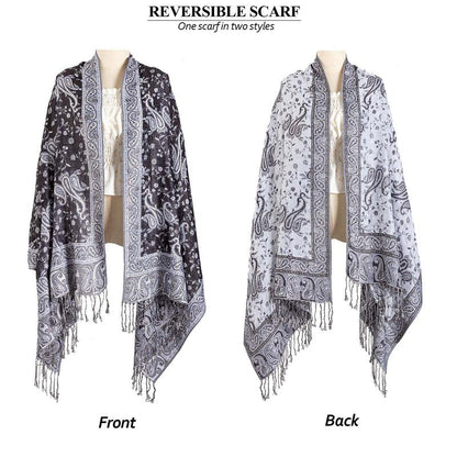 AUSEKALY Pashmina Feel Shawls Wraps for Women Rave Scarf Soft Silky Reversible Men Scarves Black White