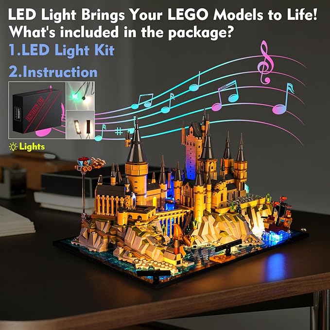 VONADO Light Compatible with Lego Hogwarts Castle and Grounds 76419 Music Version Creative Lighting Set Accessories Compatible with Lego 76419 for Fans (Lights Only No Models)