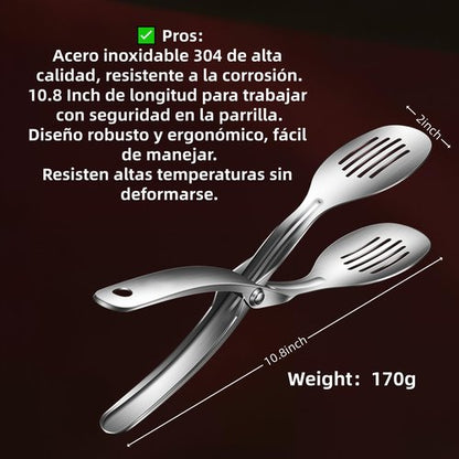 Huakai Kitchen Metal Tongs, Heat-Resistant 600C 304 Stainless Steel Cooking Tongs, Perfect for Food, Steak, Bread, Pizza, Salads and BBQ, Stable Clamping and Flipping Performance