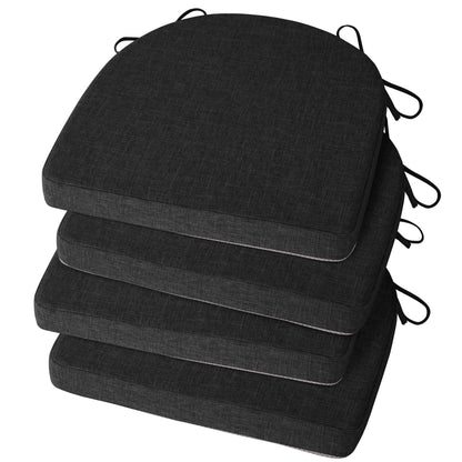 FlyGulls Chair Cushions for Dining Chairs 4 Pack Textured U-Shaped Kitchen Chair Cushions with Ties and Non-Slip Backing Indoor Chair Pads with Removable Cover (17"x17" Black)