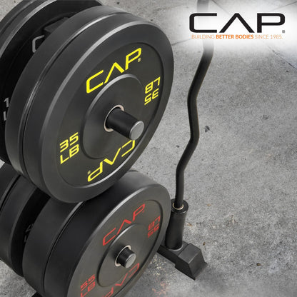 CAP Barbell 260 lb Elite Olympic Plate Set with Traditional Plate Rack & Barbell Storage | 6 Weight Posts + 4 Barbell Holders