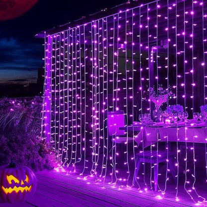 Dazzle Bright 300 LED Christmas Curtain String Lights - Waterproof Fairy Lights for Bedroom | 8 Lighting Modes, Purple