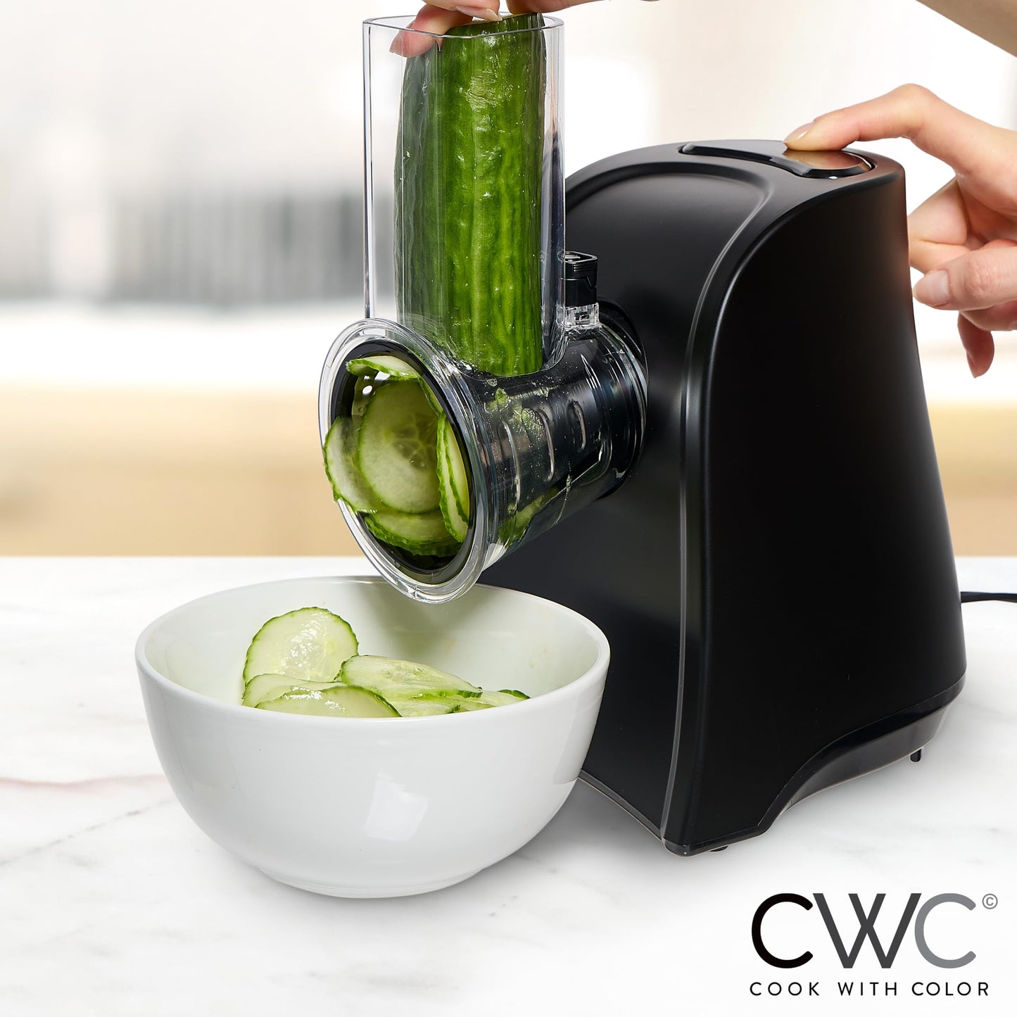 COOK WITH COLOR 5-in-1 Electric Slicer, 150W Food Prep Machine – Cheese Shredder, Fine & Coarse Graters, Potato Grater, Vegetable Slicer, Fruit, Salad Shooter, Compact Design For Bowl Prep, Blush
