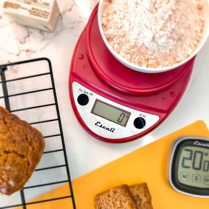 Escali Primo Digital Food Scale Multi-Functional Kitchen Scale and Baking Scale for Precise Weight Measuring and Portion Control, 8.5 x 6 x 1.5 inches, Warm Red