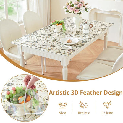LovePads Feather Table Protector 24 x 48 Inch, 1.5mm Thick Plastic Table Cover, Waterproof Vinyl Tablecloth Rectangular Desk Protector Mat for Kitchen, Dining Room & Coffee Tabletop