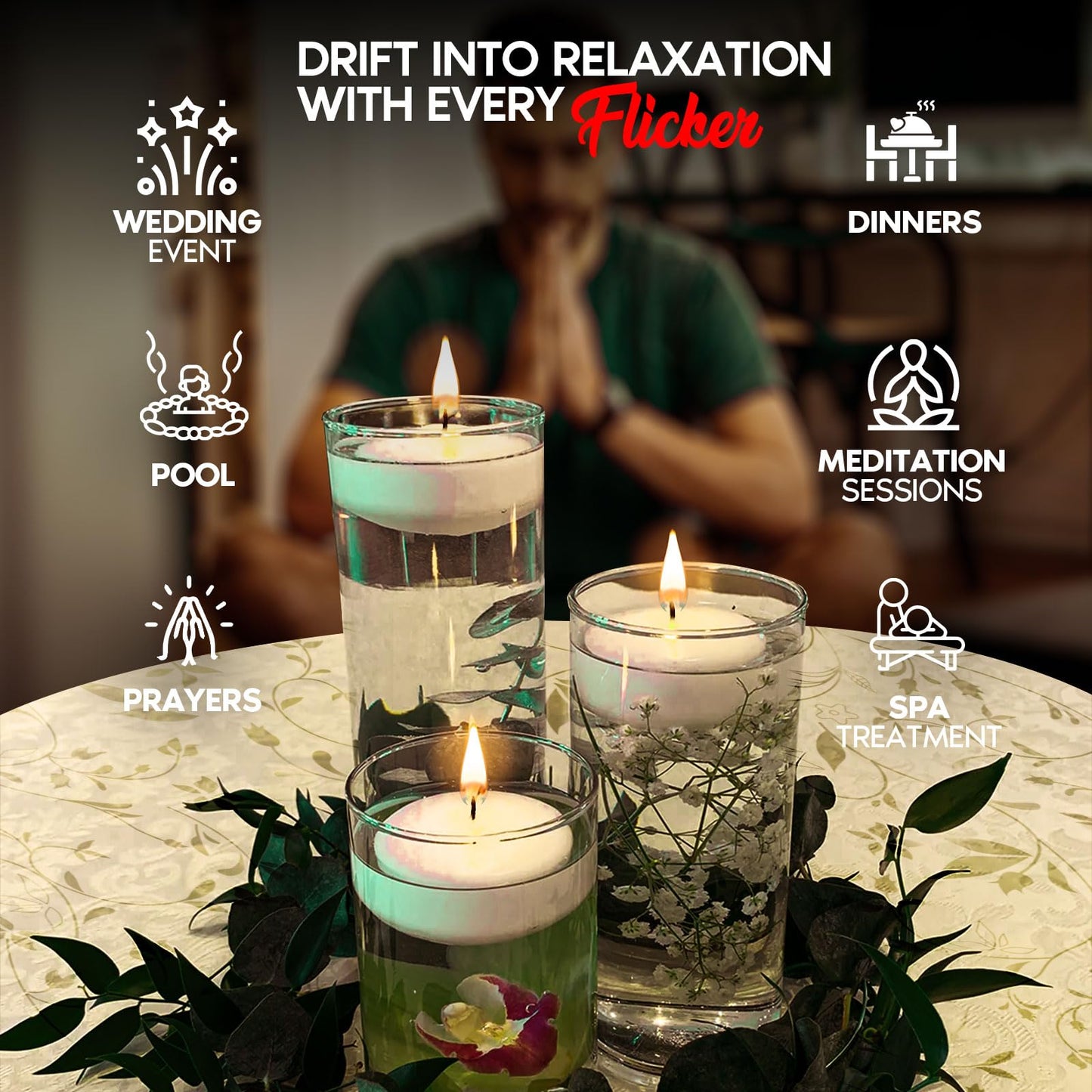 Candle Charisma White Floating Candles 3 Inch (Set of 36) – 8-Hour Dripless, Smokeless Burn with Natural Flickering Flame – Perfect for Weddings, Centerpieces, Pool Nights & Special Events