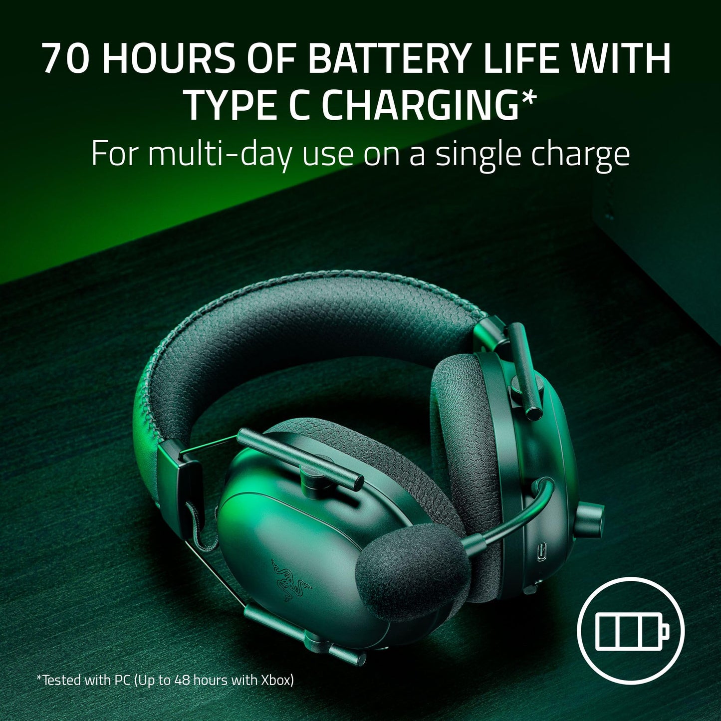 Razer BlackShark V2 Pro Wireless Xbox Gaming Headset: 50mm Drivers - Super Wideband Mic - Noise Isolating Earcups - for Xbox, PS5, Nintendo Switch 2, PC, Mac - Bluetooth, USB-C - 70hr Battery - Black