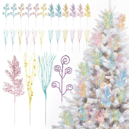 72 Pcs Pastel Christmas Tree Picks and Sprays Decoration Candy Christmas Tree Decor Artificial Glitter Berry Stems Pastel Candy Picks Ornaments Branches for Vase Filler Holiday Party Decoration