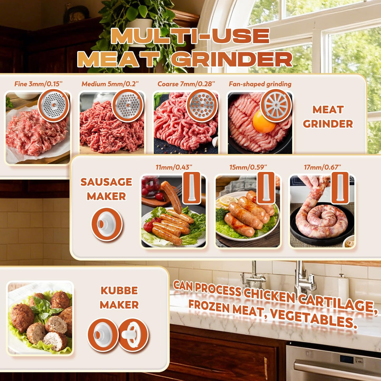 CGOLDENWALL Meat Grinder, 1.36HP Electric Meat Grinding, Heavy Duty Stainless Steel Meat Mincer & Sausage Stuffer with 5-Speed for Effortless Meat & Bone Processing, Home Kitchen & Commercial Use