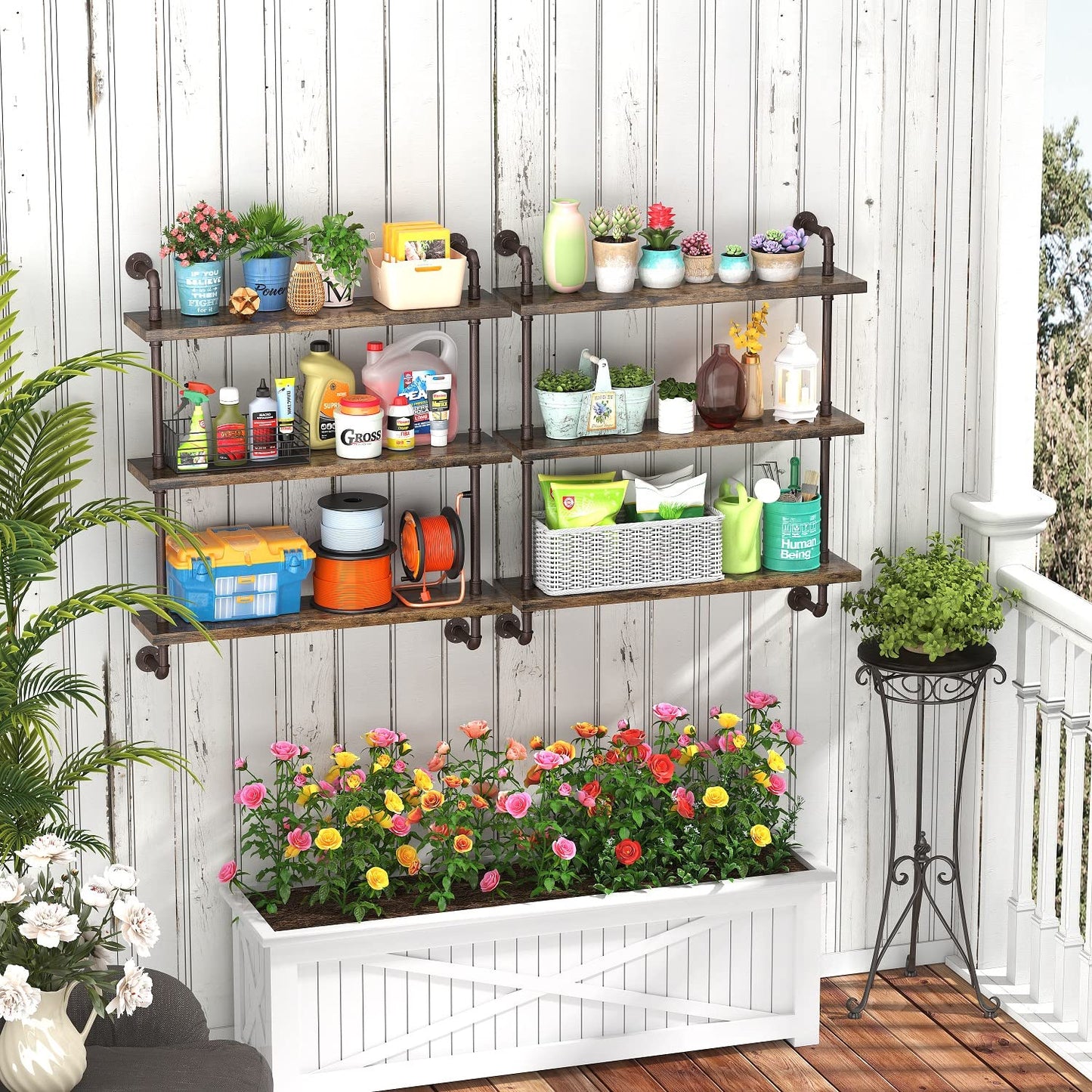 Helsin 24inch Industrial Pipe Shelving and 32inch Industrial Pipe Shelves Product Bundle