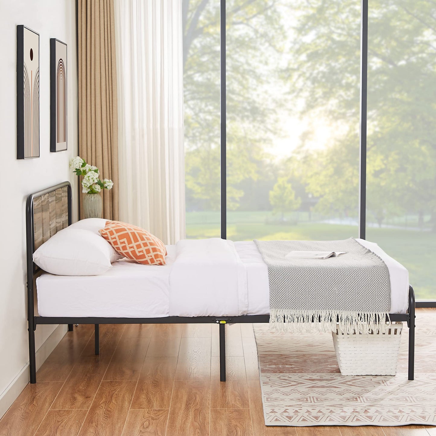 VECELO Queen Platform Bed Frame with Wooden Headboard,Sturdy Steel Slats Support/Matress Foudation/No Box Spring Needed(Grey Slate)