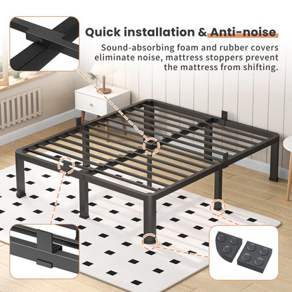 VIPSHOW 18 Inch Twin Heavy Duty 3500 lbs Bed Frame with Round-Corner Legs & Anti-Squeak Design – Quick Assembly Metal Platform, No Box Spring Needed