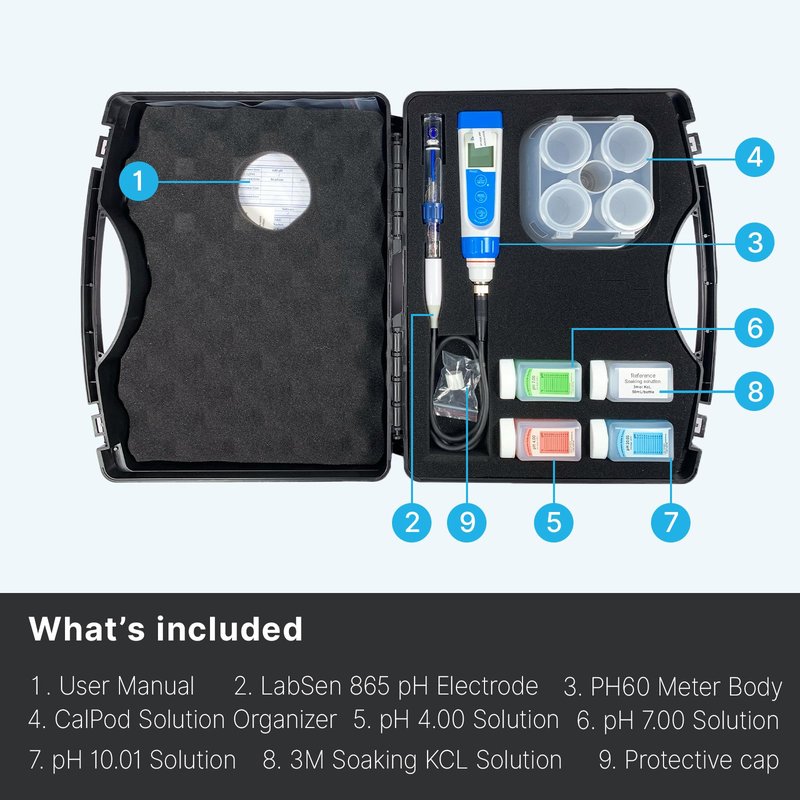 Apera Instruments PH60-HT Handheld pH Meter Tester Kit with LabSen 865 pH/Temp. Electrode for Lab-Grade pH Measurement in High Temperature and/or Corrosive Water Solutions