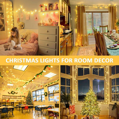 JMEXSUSS 150 LED Christmas Lights Indoor Plug in, Connectable Warm White Christmas Lights for Bedroom, 59ft 8 Modes Twinkle Fairy Light Outdoor for Room Classroom Party Christmas Tree Decor