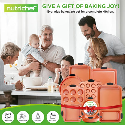 NutriChef 10-Piece Nonstick Baking Pans Set | Versatile Bakeware for Cookies, Cakes & Roasting