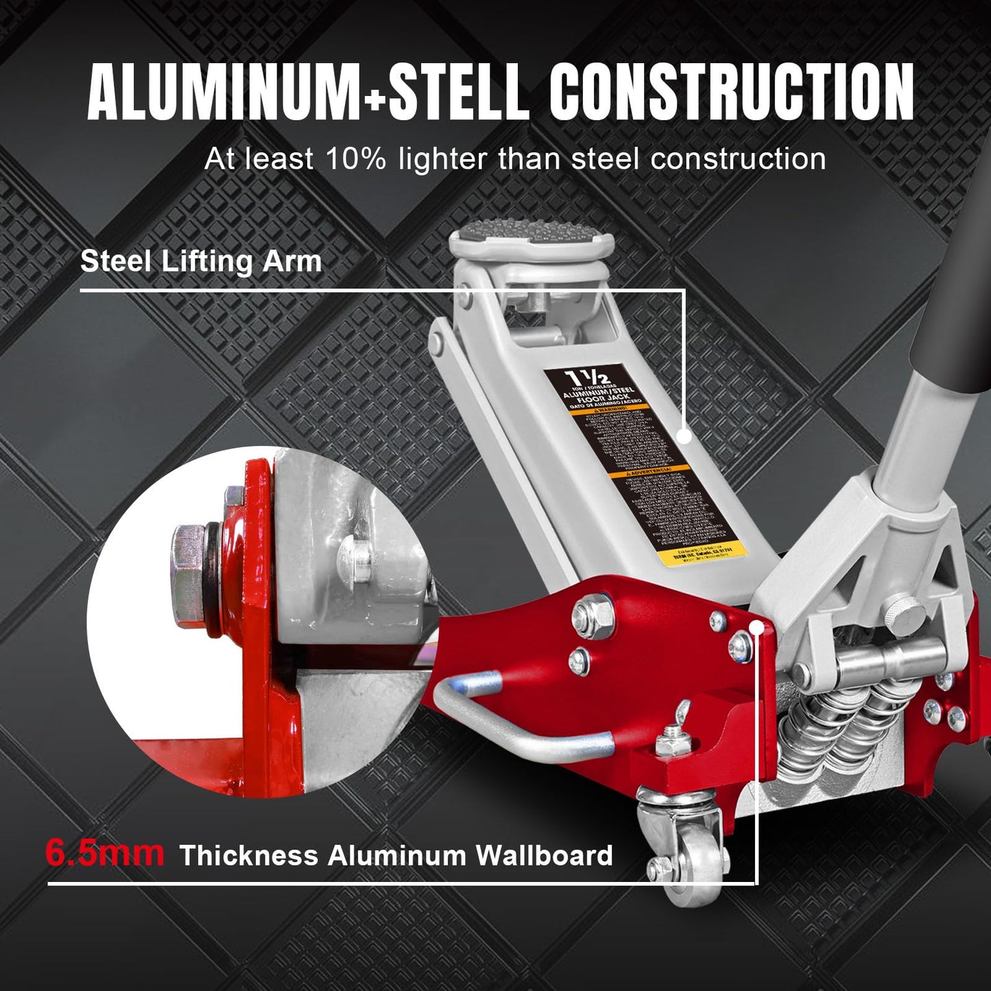 Big RED 1.5 Ton Floor Jack,Aluminum and Steel Hydraulic Low Profile Car Jack with Dual Piston Quick Lift Pump,Lightweight Racing Floor Jack for Vehicle,3,000 lb Capacity,Red,TAM815016LR