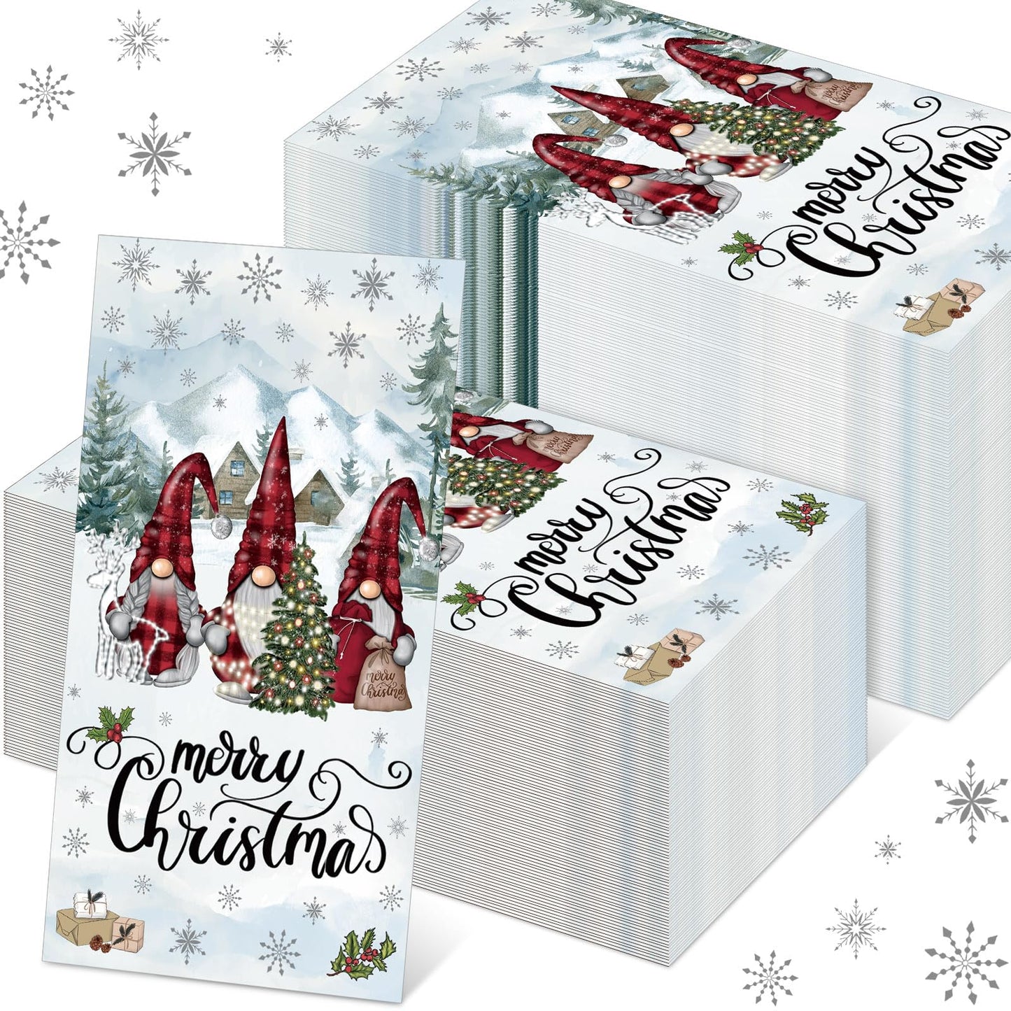 Saypacck 100 Pcs Christmas Winter Disposable Paper Guest Towels for Bathroom 2 Ply Decorative Gnome Napkins Christmas Hand Towels Xmas Napkins for Decoupage Winter Party Kitchen Dinner Table Decor