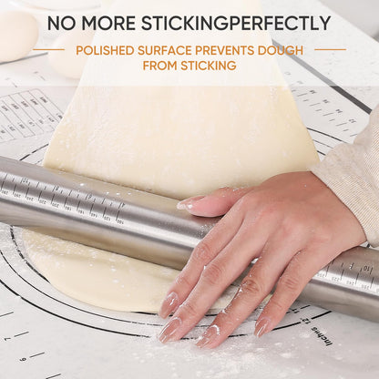 Rolling Pin nonstick and Silicone Baking Pastry Mat combo kit, Adjustable Rolling Pin With Thickness Ringsfor Baking Fondant, Pizza, Pie, Pastry, Pasta, Dough, Cookies (black)