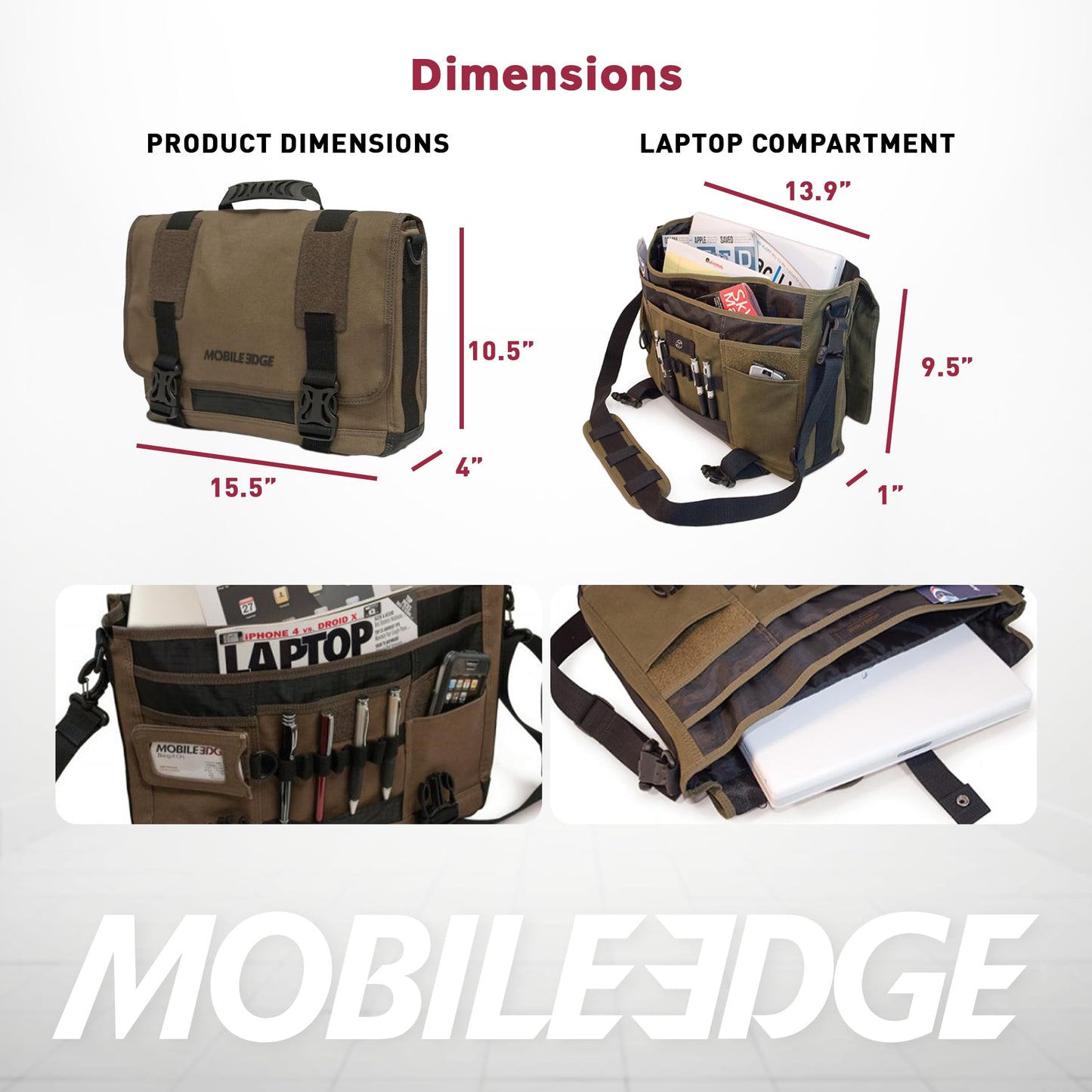 Mobile Edge ECO-Friendly Laptop Messenger Bag for Men and Women, for 14.1" PC and Compatible with MacBook 15", Cotton Canvas, Black