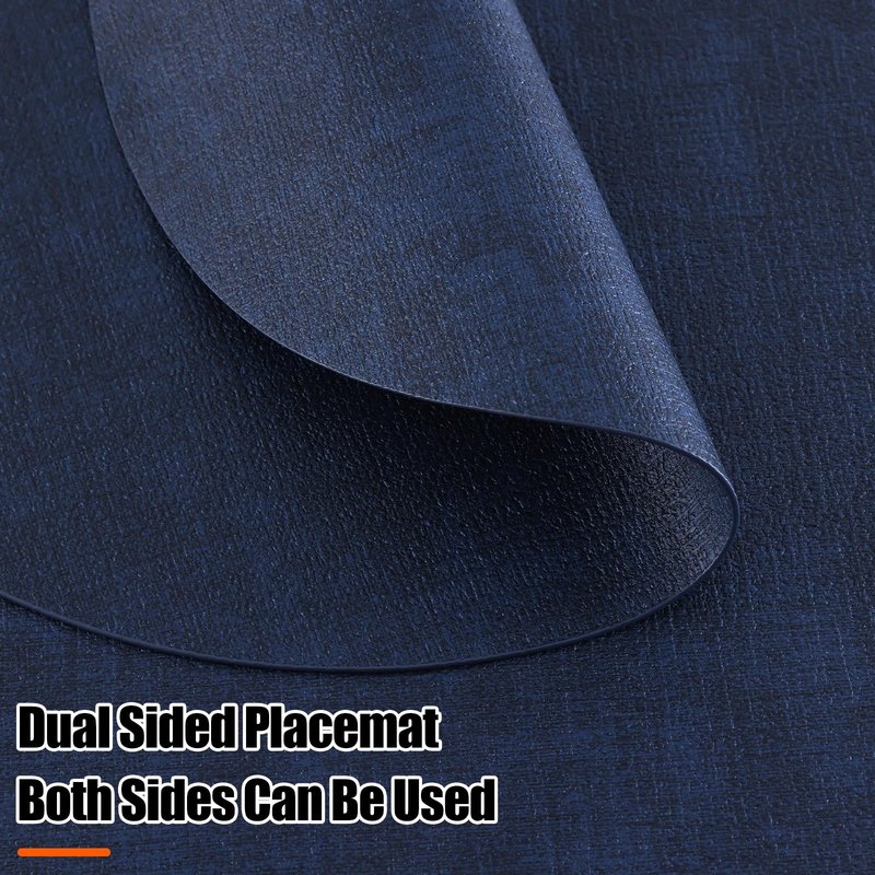 Homaxy Round Faux Leather Placemats and Coasters, Washable Dual-Side Table Mats, Wipeable Heat-Resistant Dining Place Mats for Outdoor and Indoor, Set of 6, Diameter 13 and 3.93 inch, Navy Blue