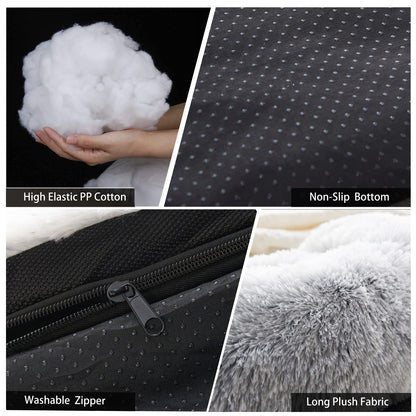 Dekeyoo Waterproof Calming Dog Bed, Pet Couch Protector Plush Dog Mat Dog Sofa, Pet Furniture Cover with Soft Neck Bolster, Machine Washable Silver Gray Large