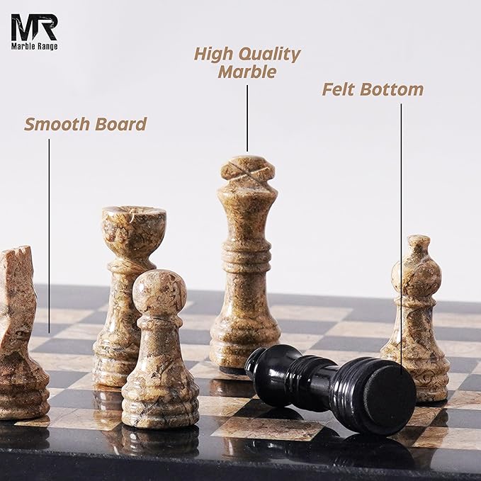 Marble Chess Set for Adults 10 Handmade Black &amp Coral Board Game with 32 Chess Pieces 2 Extra Queens &amp Storage Box Luxury Travel Game Elegant for Home Decor