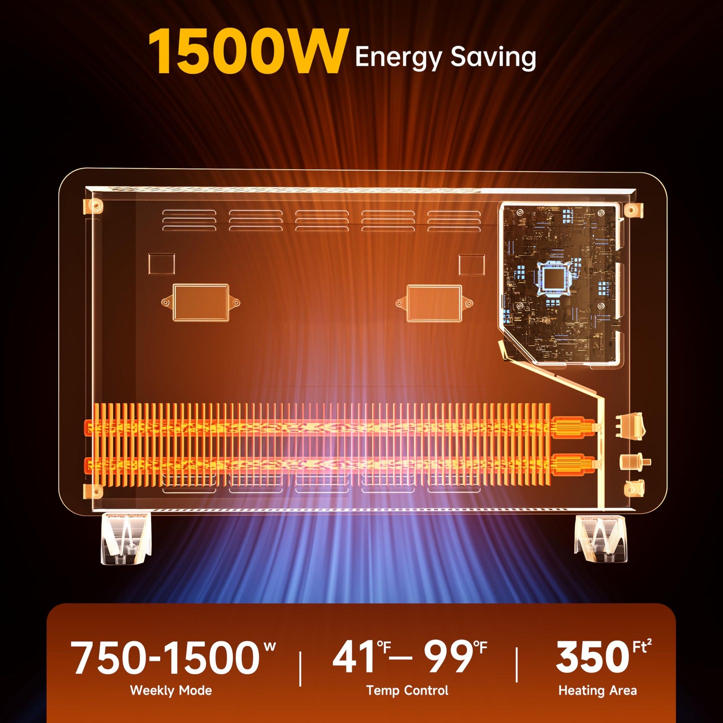 SUNDATE Convection Heater Wifi Control, Indoor Space Heater, 1500W Electric Heating with Remote Control, Digital Display, Fast Heating, 24H Timers for Living Room, Bedroom, Office