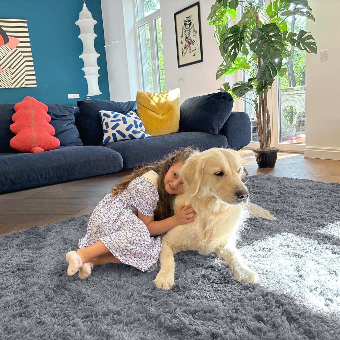OLANLY Large Area Rug - Soft Fluffy Shaggy Indoor Carpet for Living Room & Bedroom | Light Grey 7x8