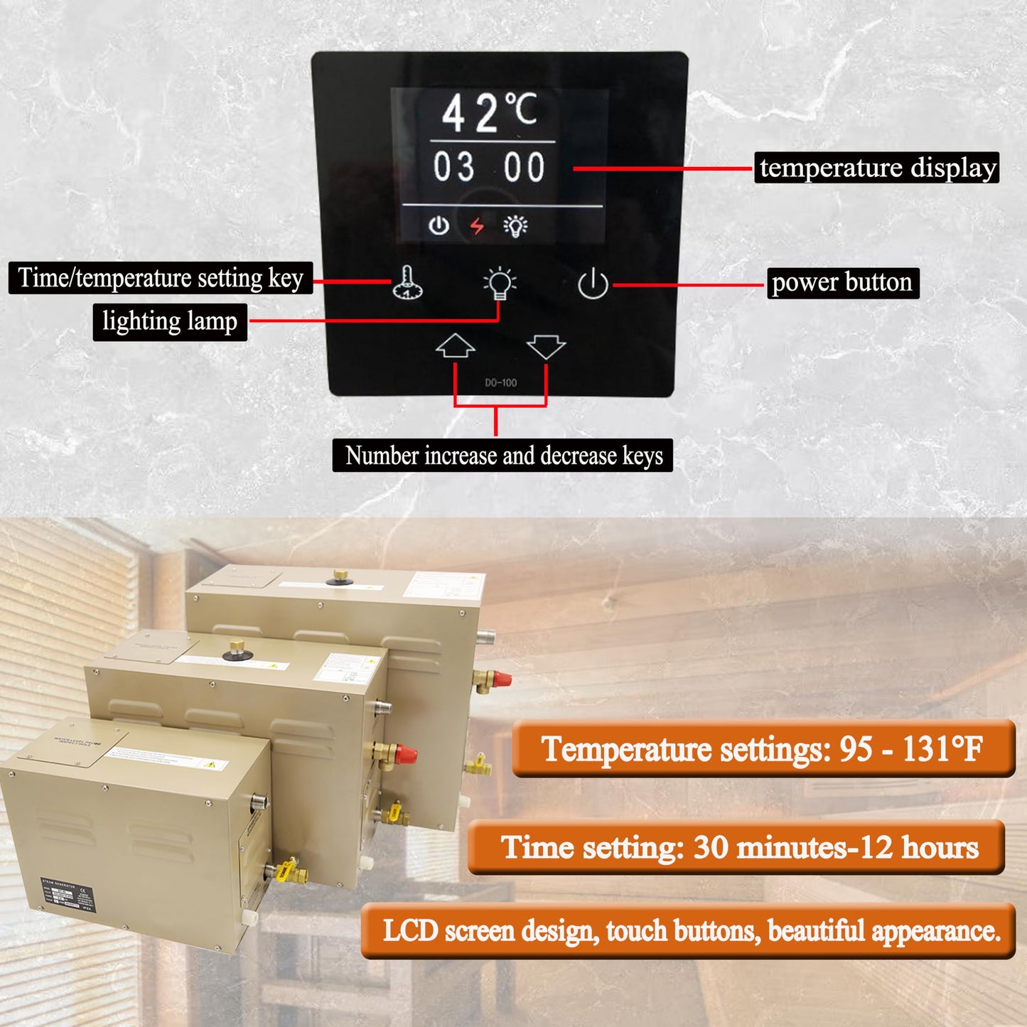 JJFFTAO,Steam shower generator,9kw Household-Commercial,Steam shower generator kit,with self-draining system,Temperature adjustable 95-131°F,Applicable space 315～350ft3