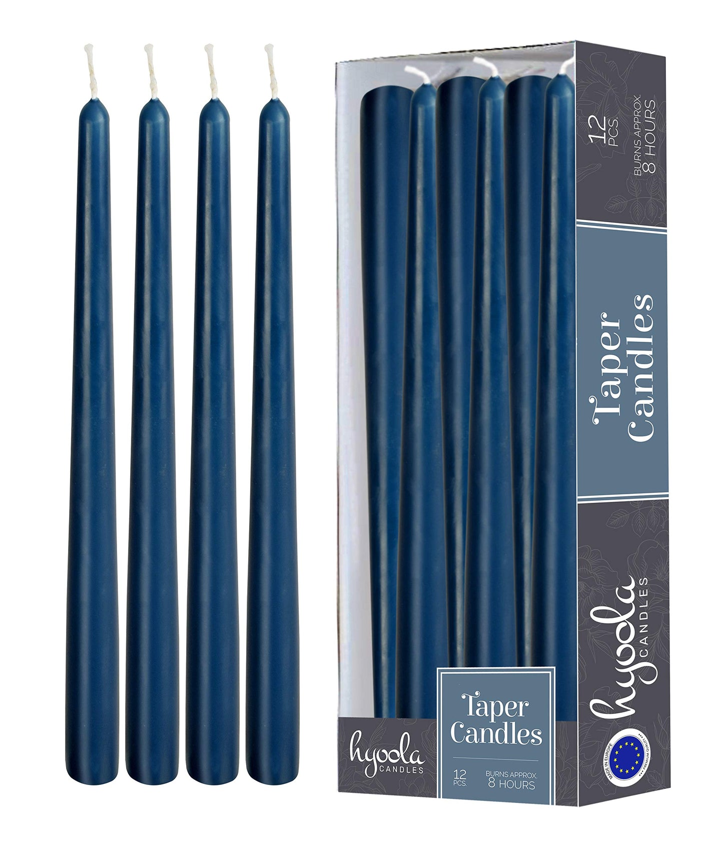 Hyoola 12 Pack Tall Taper Candles - 10 Inch Midnight Blue Dripless, Unscented Dinner Candle - Paraffin Wax with Cotton Wicks - 8 Hour Burn Time