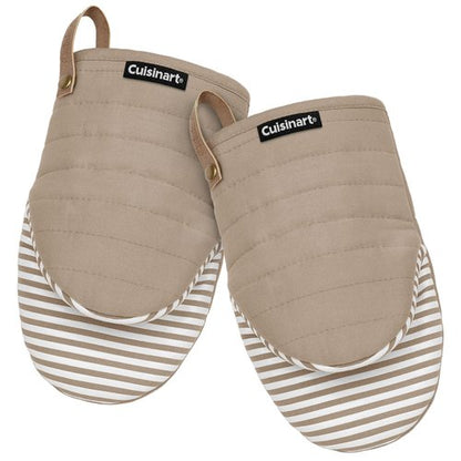 Cuisinart Mini Oven Mitts – 5.5” x 8” Heat-Resistant Kitchen Mitts for Oven with Non-Slip Printed Silicone, Cotton Filling, and Faux Leather Loop – Durable Oven Mitt Set for Cooking & Baking
