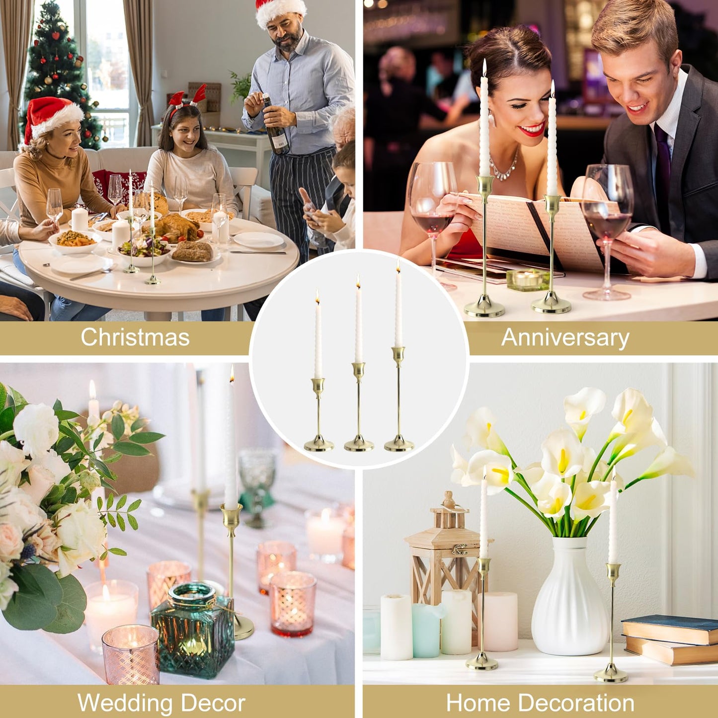 Tunyet Candlestick Holders 6PCS, Metal Taper Candle Holder, Gold Candle Holders for Pillar Candles, Candle Holder for Wedding Fireplace Mantel Housewarming Gift