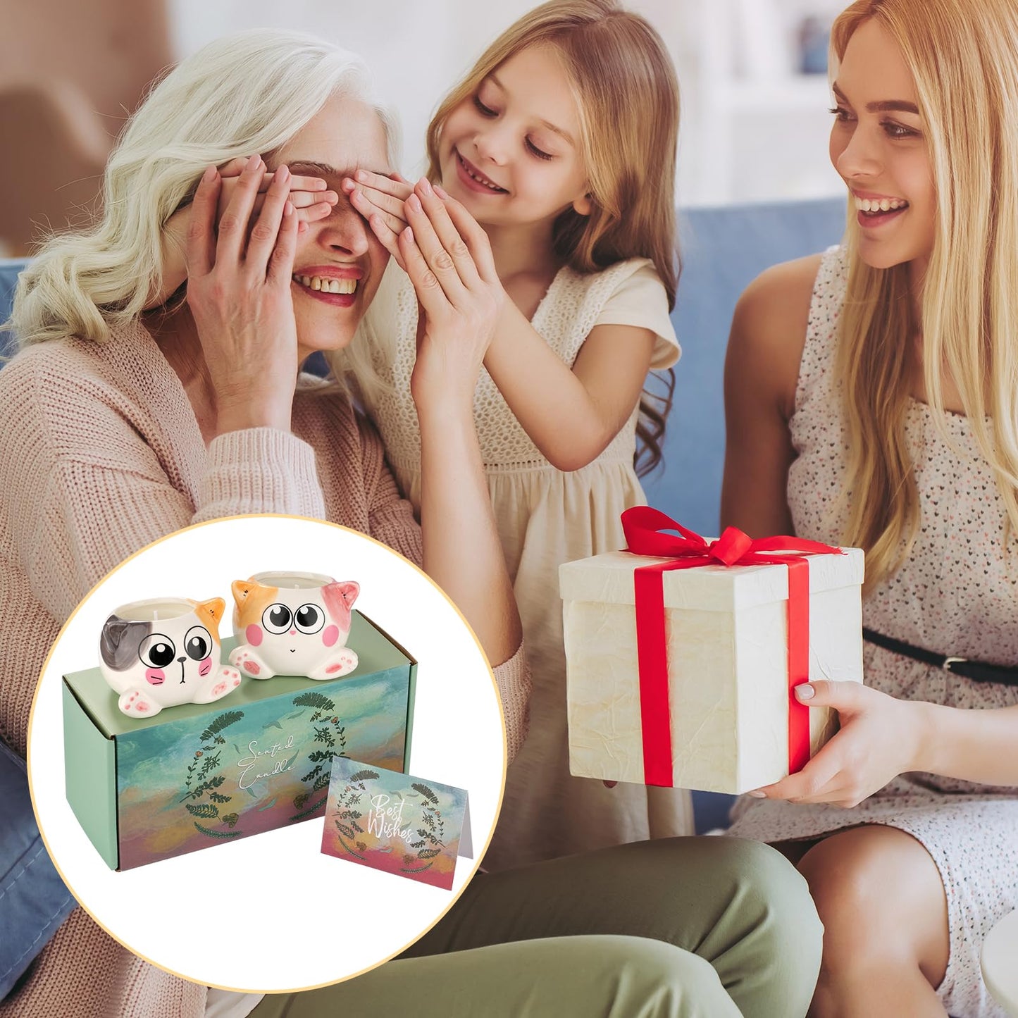 Birthday Gifts for Women，Cool Mothers Day Gifts for Mom，Cat Scented Candles for Women Birthday Unique，2 Pack Cute Candles