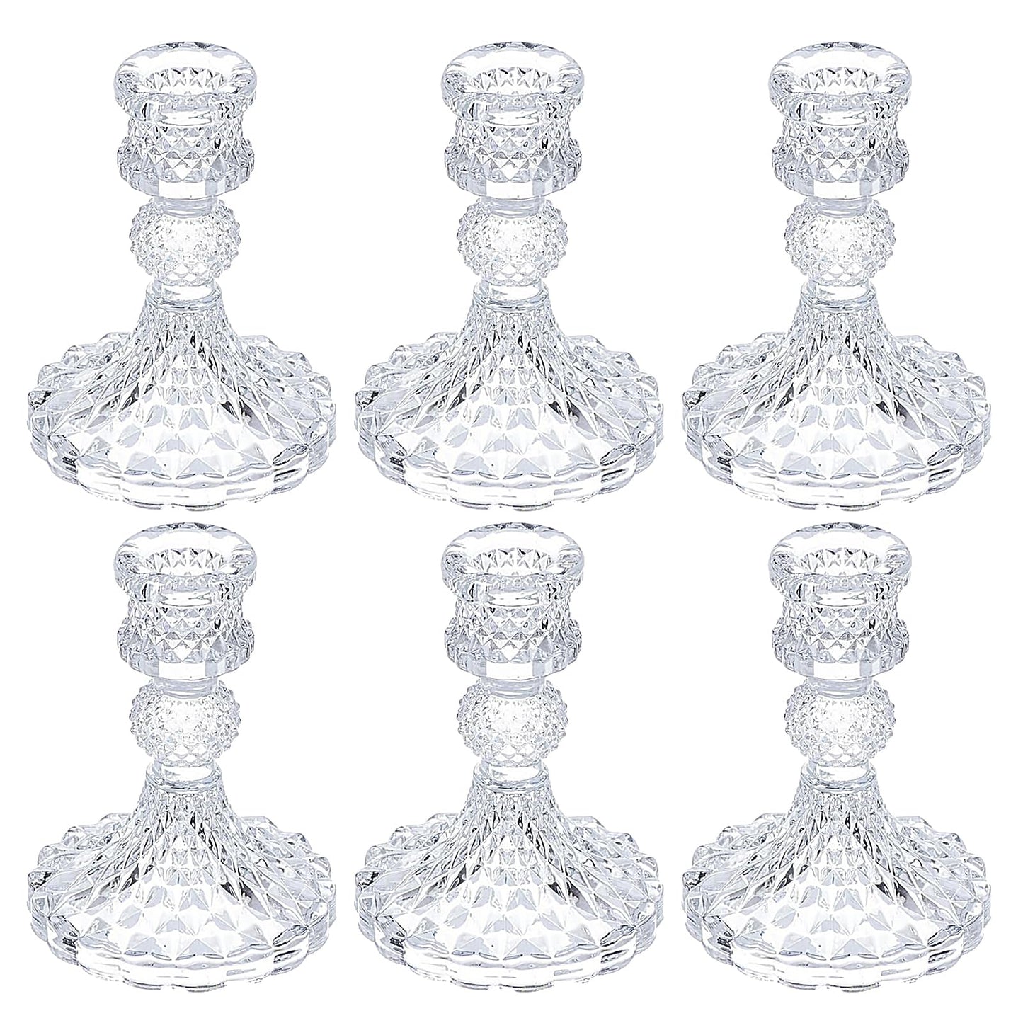 6 PCS Glass Candlestick Holders, Crystal Candle Holders& Glass Candle Holder for Wedding Party Table, Thick Candle Holders for Rustic, Party Supplies, Anniversary, Dining Room Table, Valentine's Day