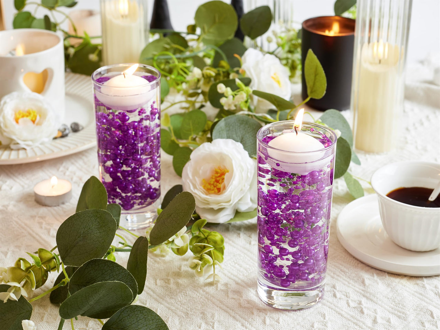 YATOJUZI 30 PCS Artificial Pearl String Purple Vase Filler Floating Pearls for Vases Centerpieces Faux Pearl Beads String Decorations Wedding Holiday Party Decor