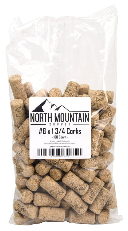 North Mountain Supply - NMS Amorim Grape #8 #8 Premium Natural Agglomerated Corks 7/8" x 1 3/4" - Bag of 100
