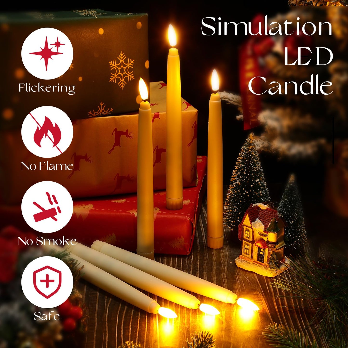 Baquler 50 Pcs Flameless Taper Candles LED Taper Candles Flickering Bulk Ivory LED Candlestick for Easter Wedding Church Halloween Christmas Party Decor Table Centerpiece, 8.5 in, No Batteries