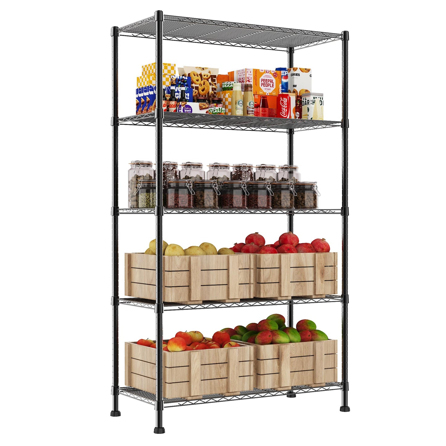 REGILLER 5-Wire Shelving Metal Storage Rack Adjustable Shelves,Standing Storage Shelf Units for Laundry Bathroom Kitchen Pantry Closet(Black,11.8" D x 16.6" W x 53.5" H)