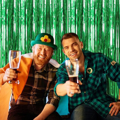 Green Streamers Backdrop by [Brand Name] - 20 Pack Foil Fringe Curtains for Jungle Party & Photo Booth