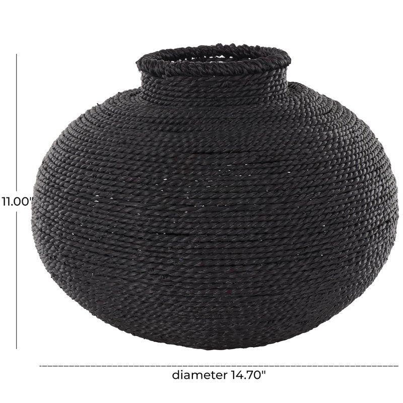 Deco 79 Metal Handmade Decorative Vase Wrapped Pot Centerpiece Vase, Flower Vase for Home Decoration 15" x 15" x 11", Black
