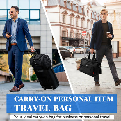 MIAOJIE Underseat Carry On luggage Bag Airplanes Personal Item Bags Weekender Overnight Travel Tote Bag Shoulder Small Softside Carry on Luggage Travel Duffel Bags For Men Women -16 IN Black