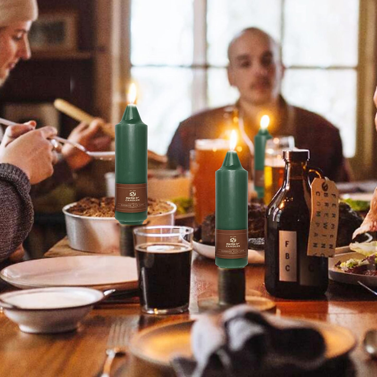 Forest Green Short Taper Candles Set of 4, 5 Inch Handmade Tapered Candles, Long Burning Taper Candles, Unscented Candle Stick for Wedding Home Decor Dinner Gift