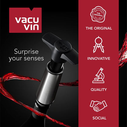 Vacu Vin Wine Saver Pump Blue with Vacuum Wine Stopper - Keep Your Wine Fresh for up to 10 Days - 1 Pump 2 Stoppers - Reusable - Made in the Netherlands