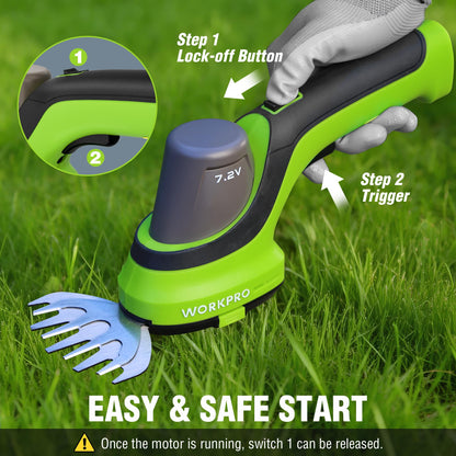 WORKPRO 7.2V Handheld Grass Trimmer, 2-in-1 Cordless Hedge Trimmer & Grass Shears with 2Ah Battery, Small Bush & Shrub Trimmer for Lawn Edging, Garden, Yard & Hedge Trimming