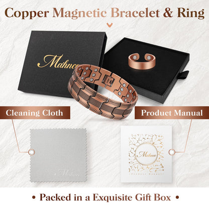 Mahnco Copper Bracelet for Men, 3X Ultra Strength 99.99% Pure Copper Magnetic Bracelets with Magnets,Magnetic Jewelry with Adjustable Sizing Tool