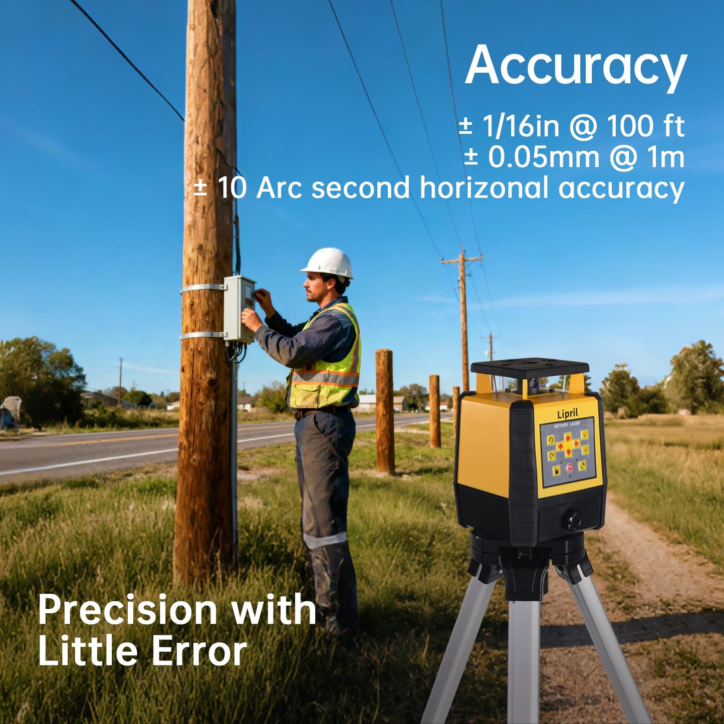 Rotary Laser Level Kit, ±1/16" @100' Accuracy, 2296FT Work Range, IP66 Self-Leveling Construction Laser Transit with Tripod & Grade Rod, Swappable Battery System for Construction Job, Red Bean